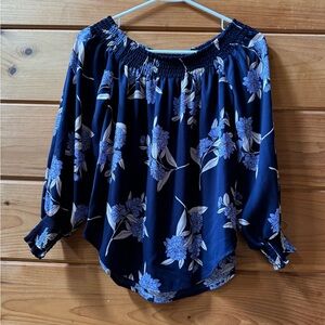 Express Navy Blue Floral Blouse
